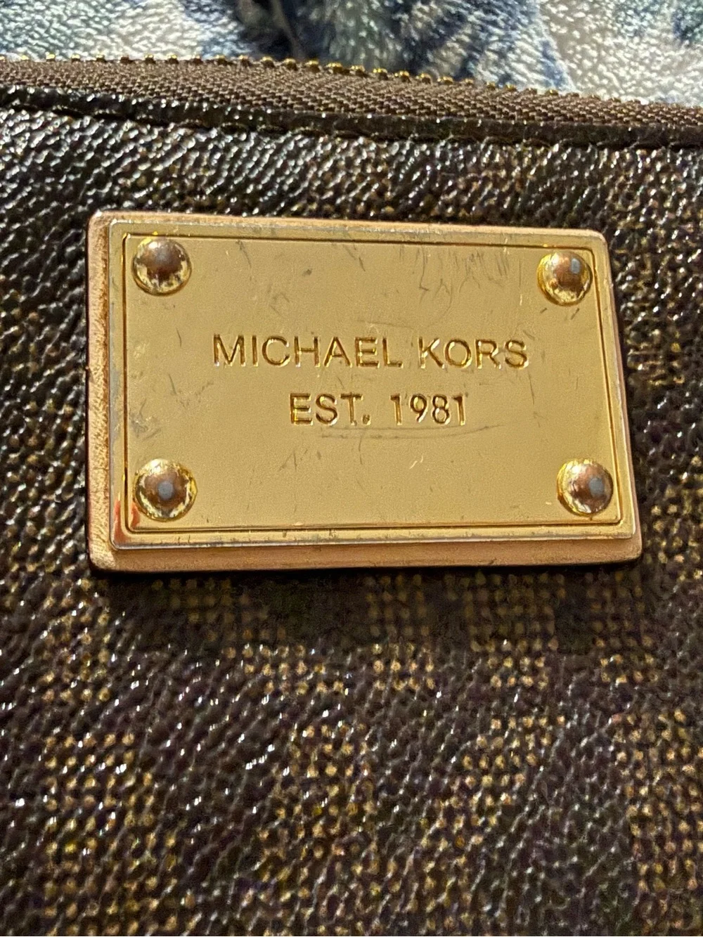 Michael Kors Brown Signature Logo Zip-Around Wristlet Wallet